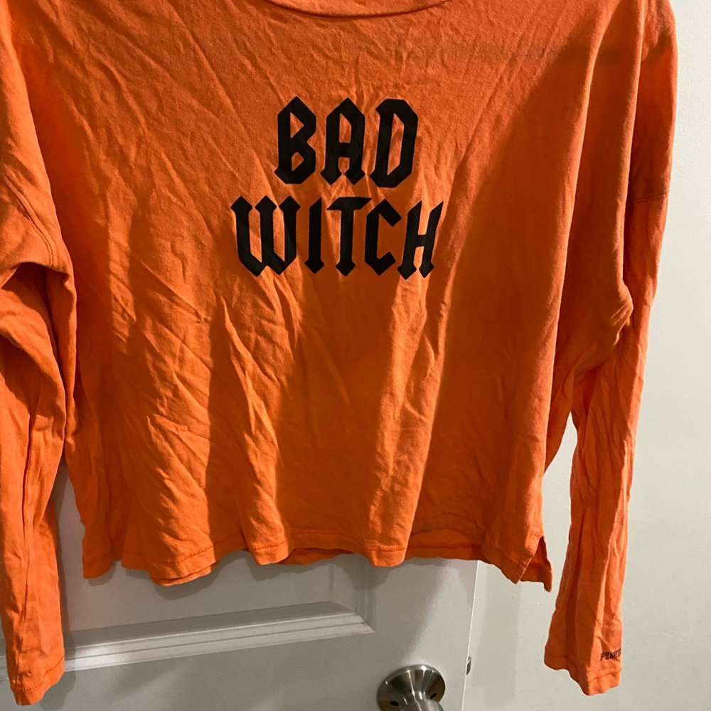 Pink Victorias Secret BAD WITCH cropped long sleeve shirt